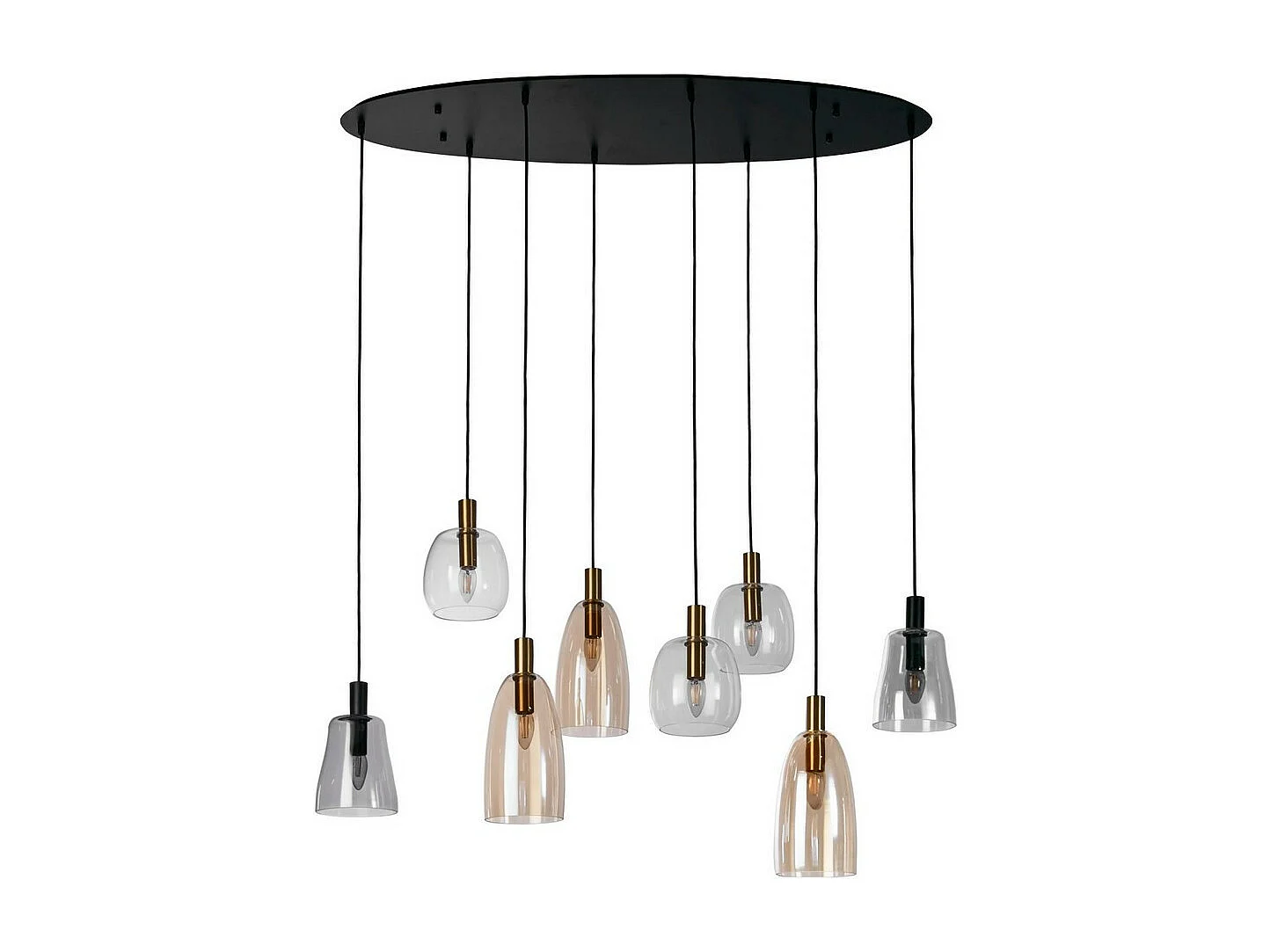 Searchlicht Divine 8-flammige Multi-Drop-Pendelleuchte aus schwarzem, farbigem Glas