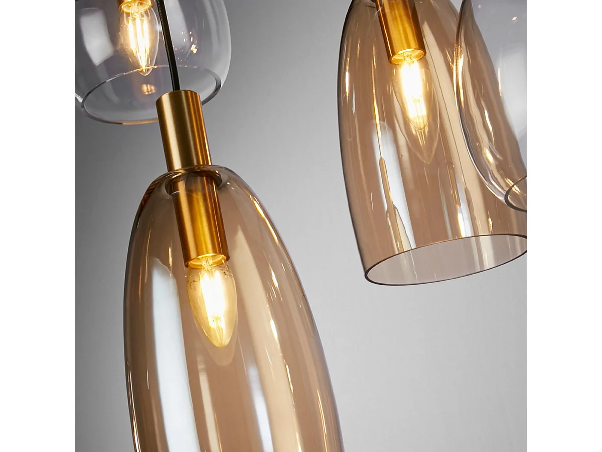 Searchlicht Divine 8-flammige Multi-Drop-Pendelleuchte aus schwarzem, farbigem Glas