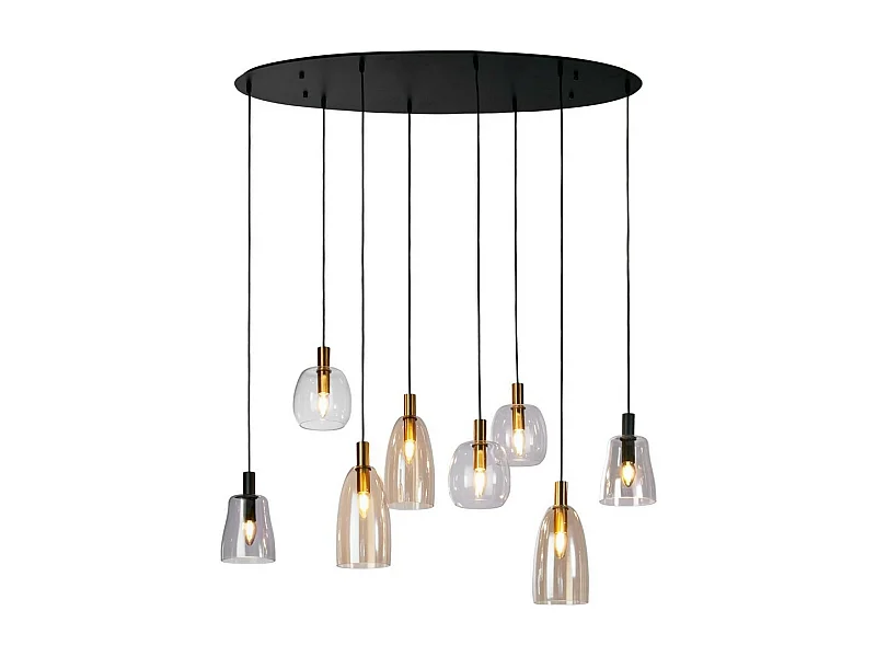 Searchlicht Divine 8-flammige Multi-Drop-Pendelleuchte aus schwarzem, farbigem Glas
