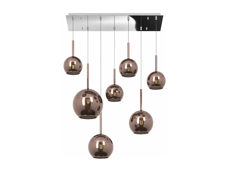 Sosp. Cromo Rettangolare 7 Luci Vetri (1 Grande+2 Medio +4 Piccolo) Tutti Rame