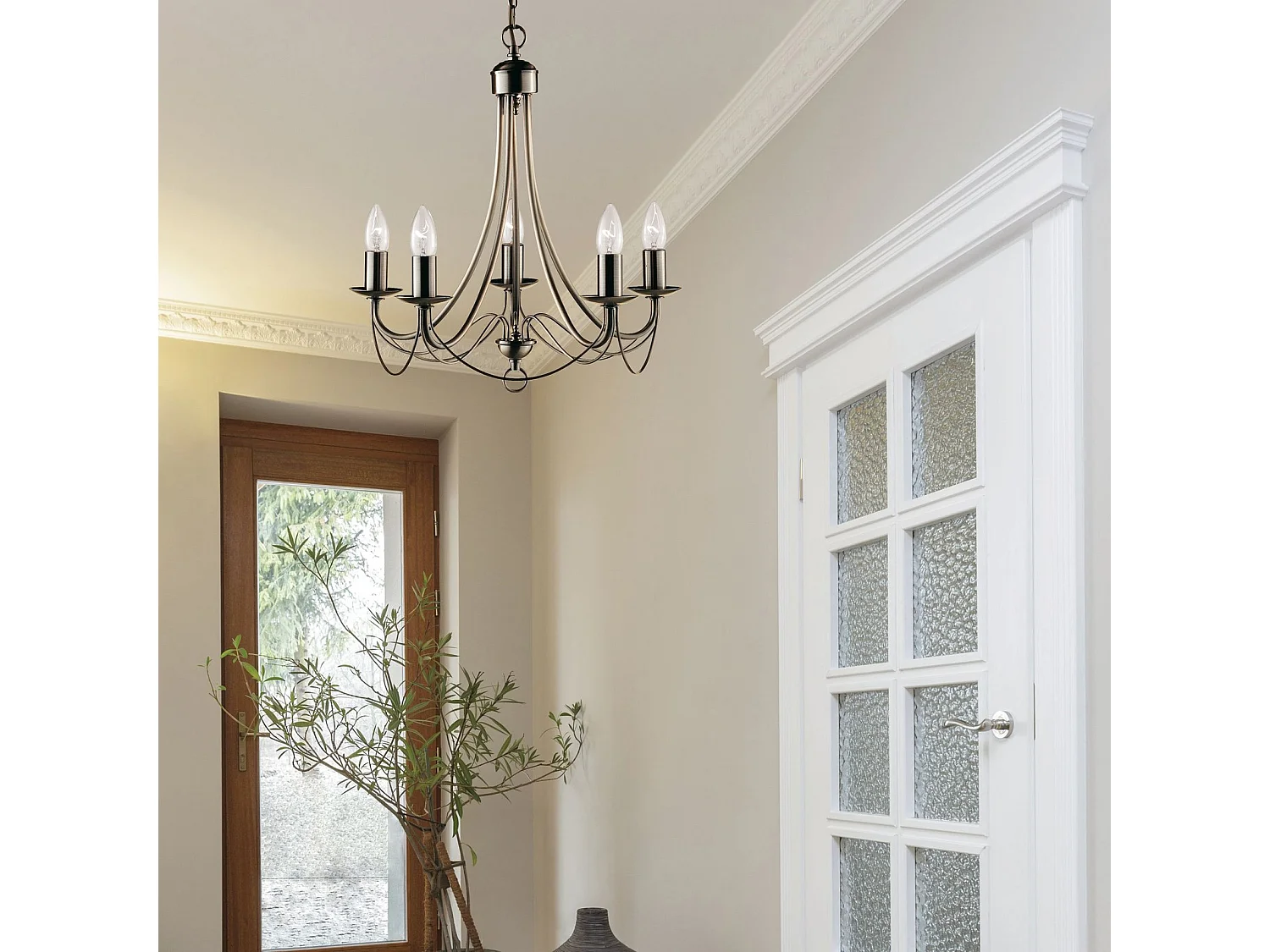 Searchlicht Maypole - 5 licht Multi Arm Deckenanhänger Antik Messing, E14