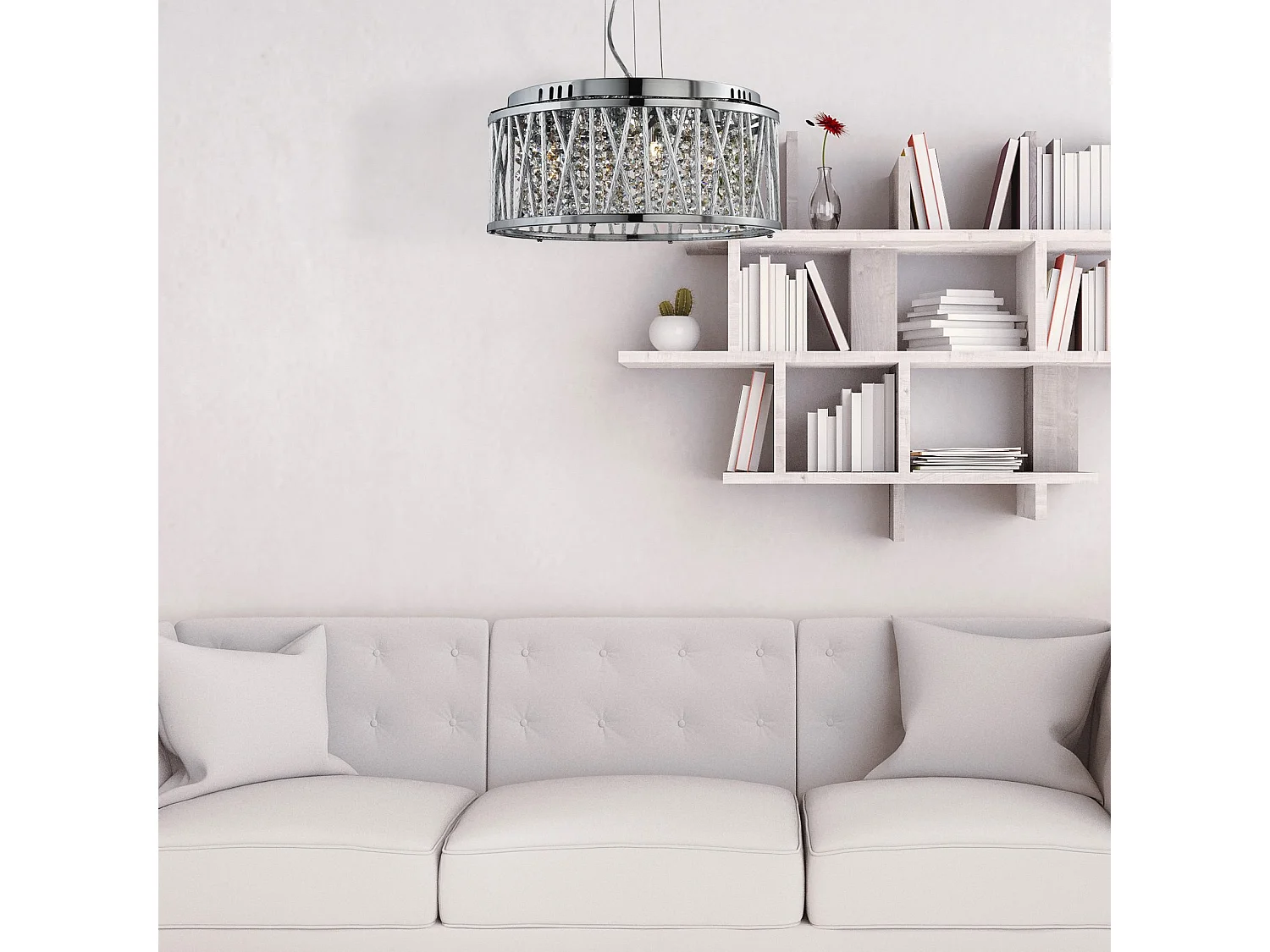 Lampadario Contemporaneo Elisa Acciaio Cromo Vetro 4 Luci G9