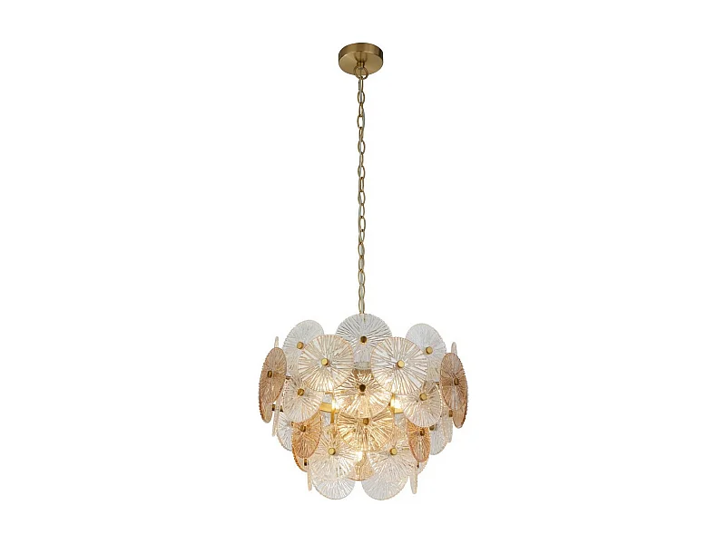 Searchlight Wagon Wheel Lampadario a 5 luci in vetro color bronzo ambrato