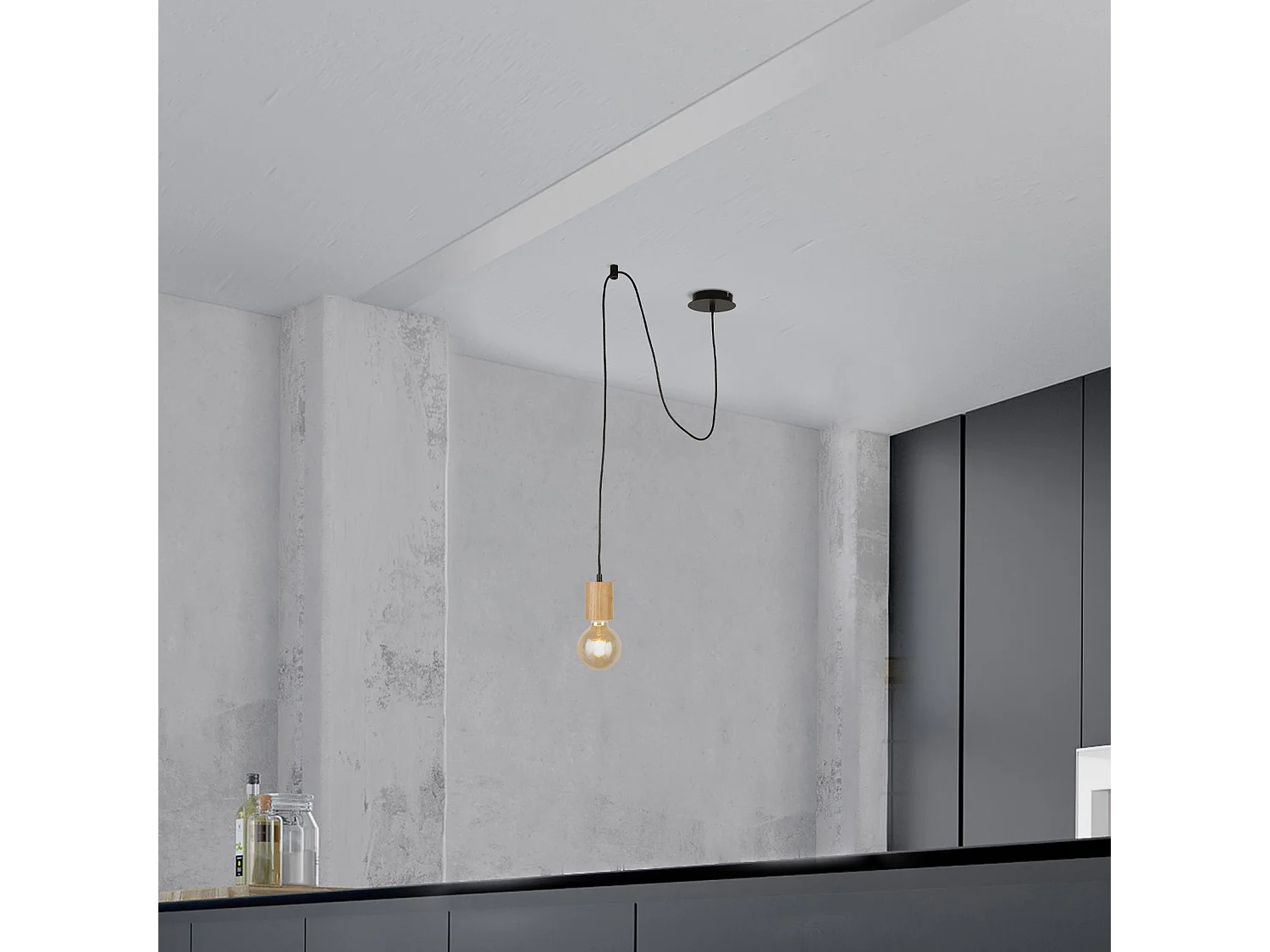 Sospensione Industrial-Nordico Spinoso Acciaio Nero Marrone 1 Luce E27