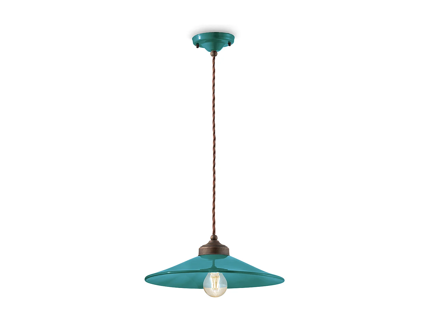 Lampadario Vintage Colors Ferro E Ceramica Verde Petrolio 1 Luce E27 35Cm