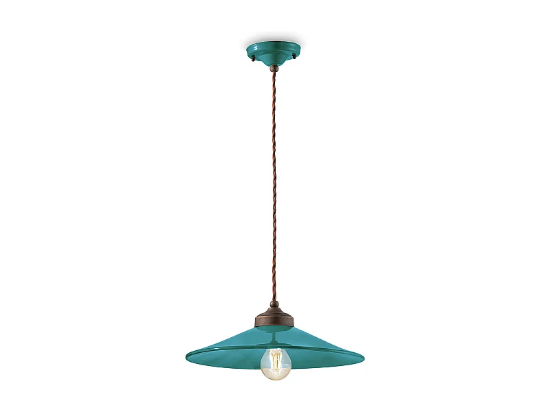 Lampadario Vintage Colors Ferro E Ceramica Verde Petrolio 1 Luce E27 35Cm