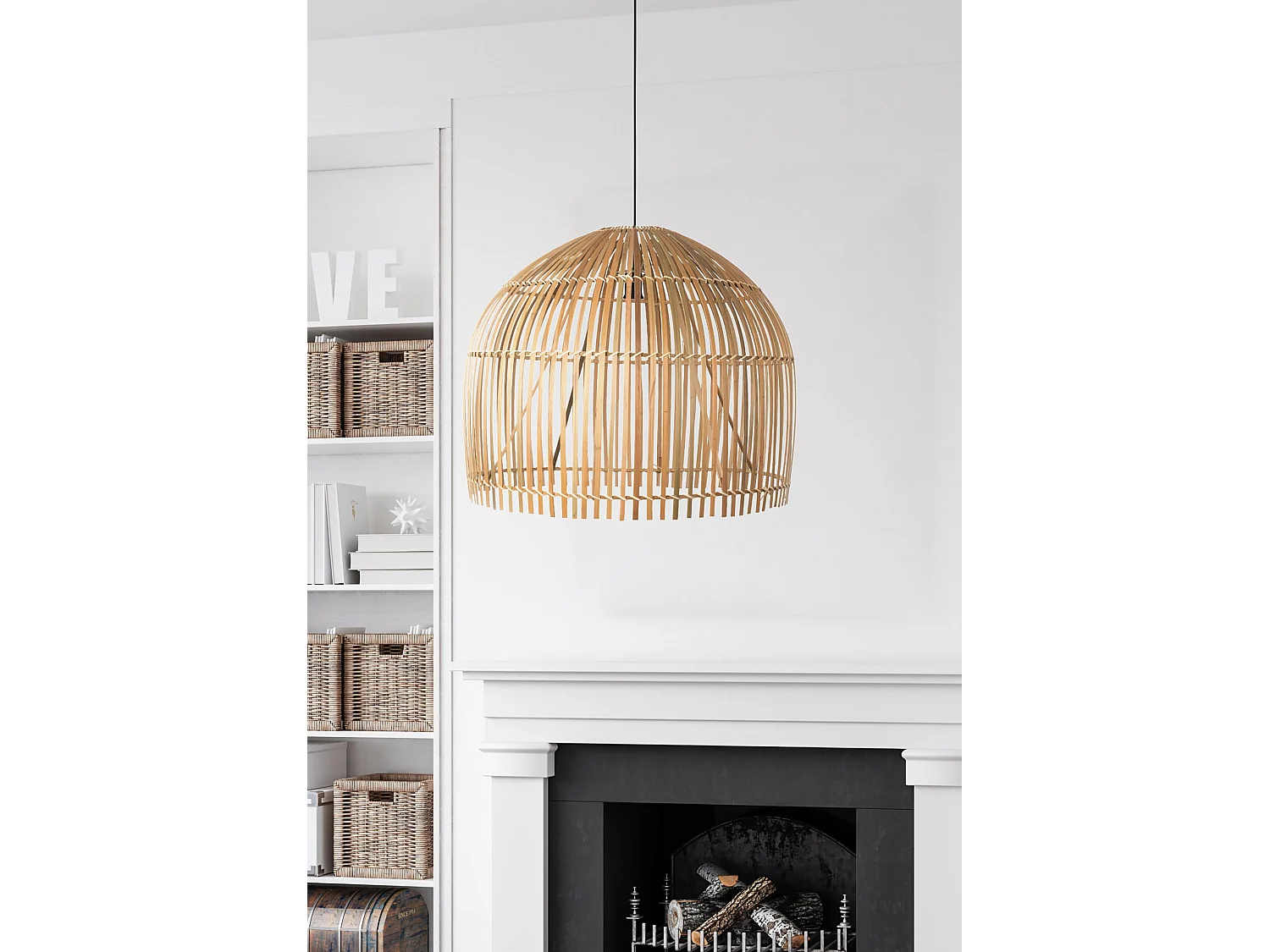 Searchlight Bali1 ljus hängsmycke, bambuskärm, svart upphängning