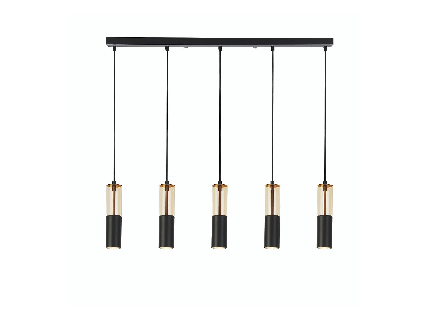 Lampadario Moderno Merrygold Acciaio Nero Ambra 5 Luci Gu10