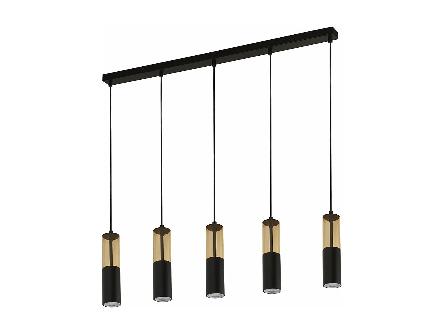 Lampadario Moderno Merrygold Acciaio Nero Ambra 5 Luci Gu10