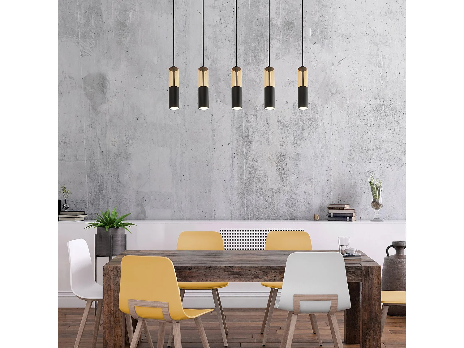 Lampadario Moderno Merrygold Acciaio Nero Ambra 5 Luci Gu10