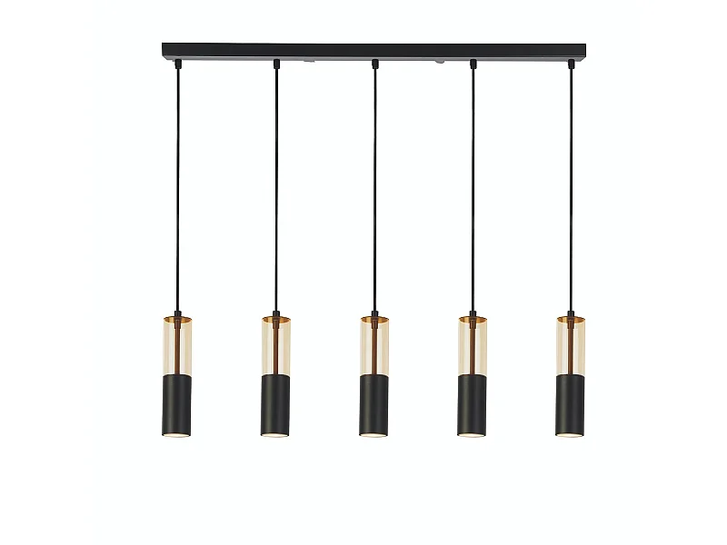 Lampadario Moderno Merrygold Acciaio Nero Ambra 5 Luci Gu10