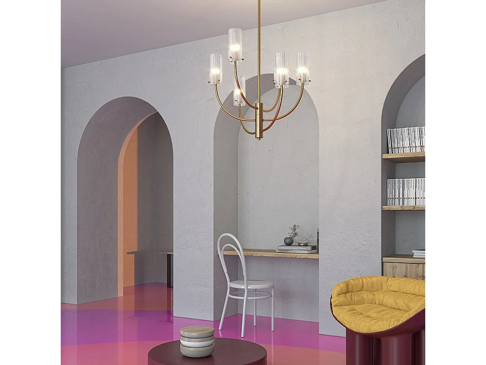 Maytoni Arco Neoklassizistische mehrarmige Pendel-Deckenleuchte Messing, Glasschirm