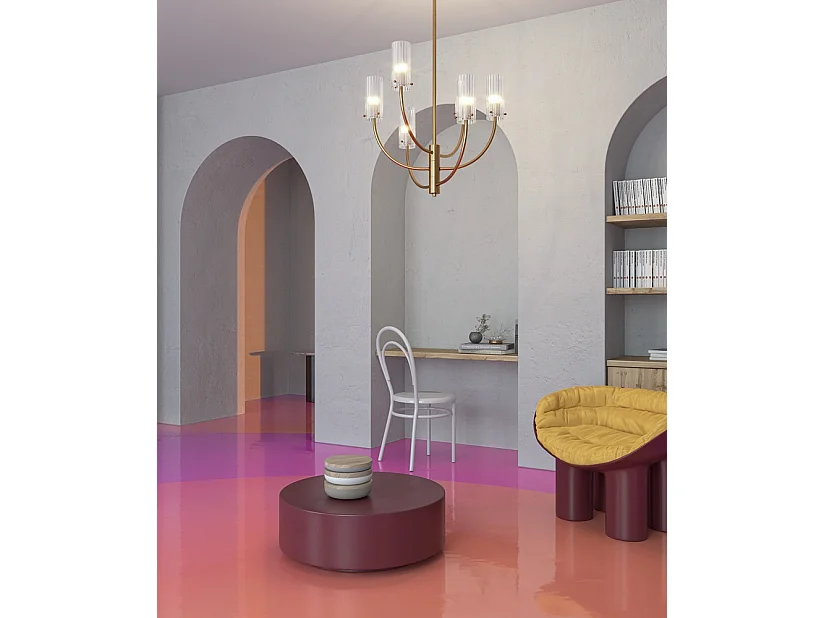 Maytoni Arco Plafoniera a sospensione multibraccio neoclassica in ottone, paralume in vetro