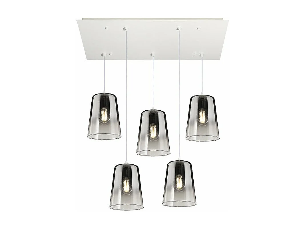 Sospensione Bianco Rettangolare 5 Luci Cromo