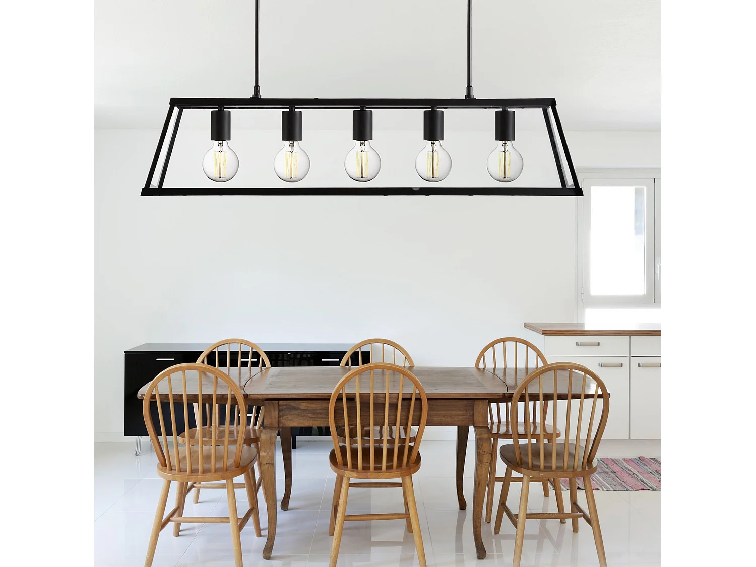 Zeitgenössischer Traveller-Kronleuchter aus schwarzem Stahlglas, 5 Lichter, E27