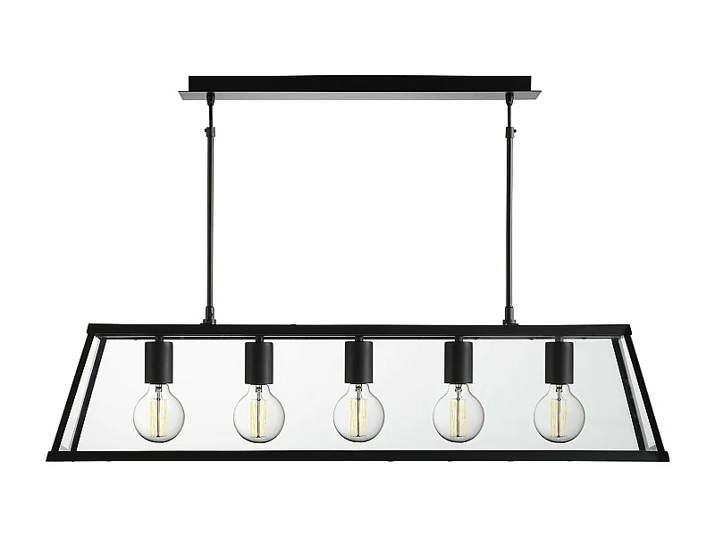 Lampadario Contemporaneo Viaggiatore Acciaio Nero Vetro 5 Luci E27