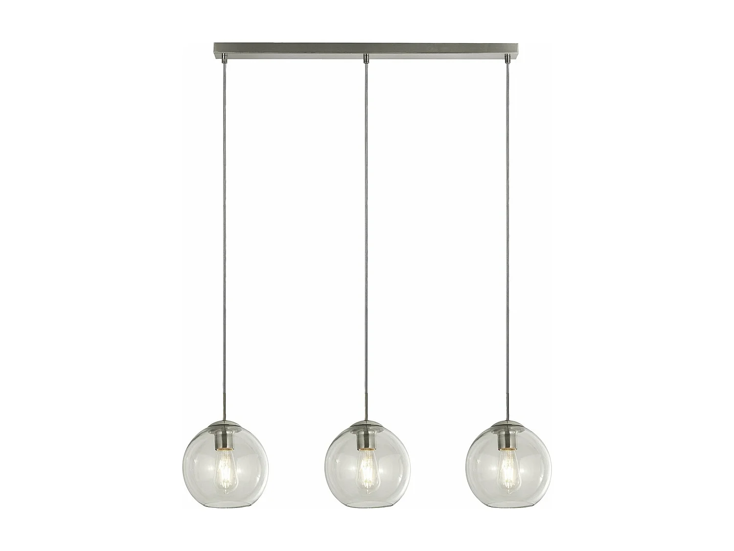 Lampadario Contemporaneo Balls Acciaio Cromo Vetro Trasparente 3 Luci E14