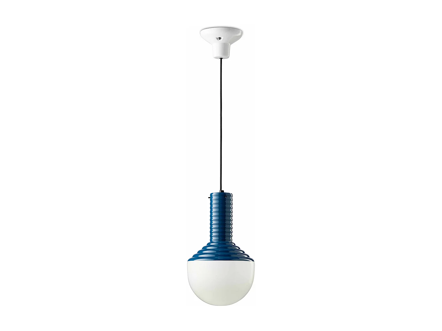 Sospensione Vintage Grande Decò Selaron Ceramica Blu 1 Luce E27