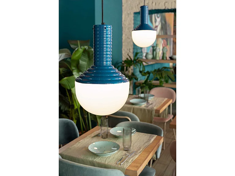 Sospensione Vintage Grande Decò Selaron Ceramica Blu 1 Luce E27