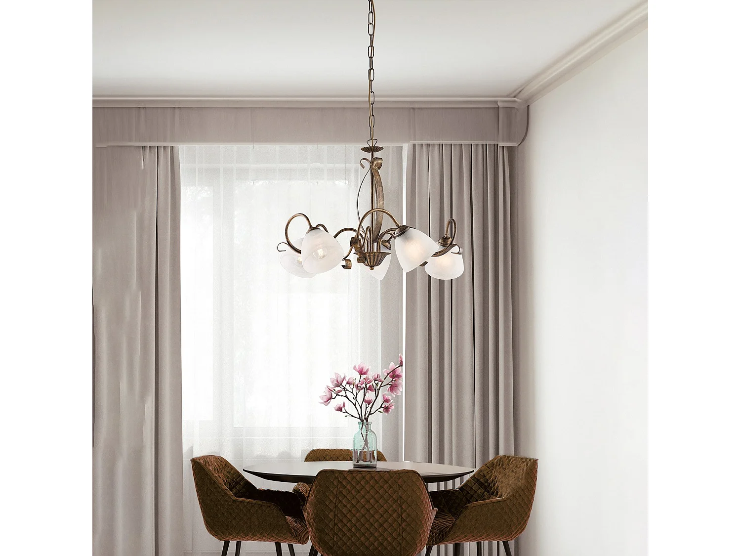 Forgiato Kronleuchter Braun/Gold, 5x E14, Alabasterglas Ø64 cm – BL301-5-BR