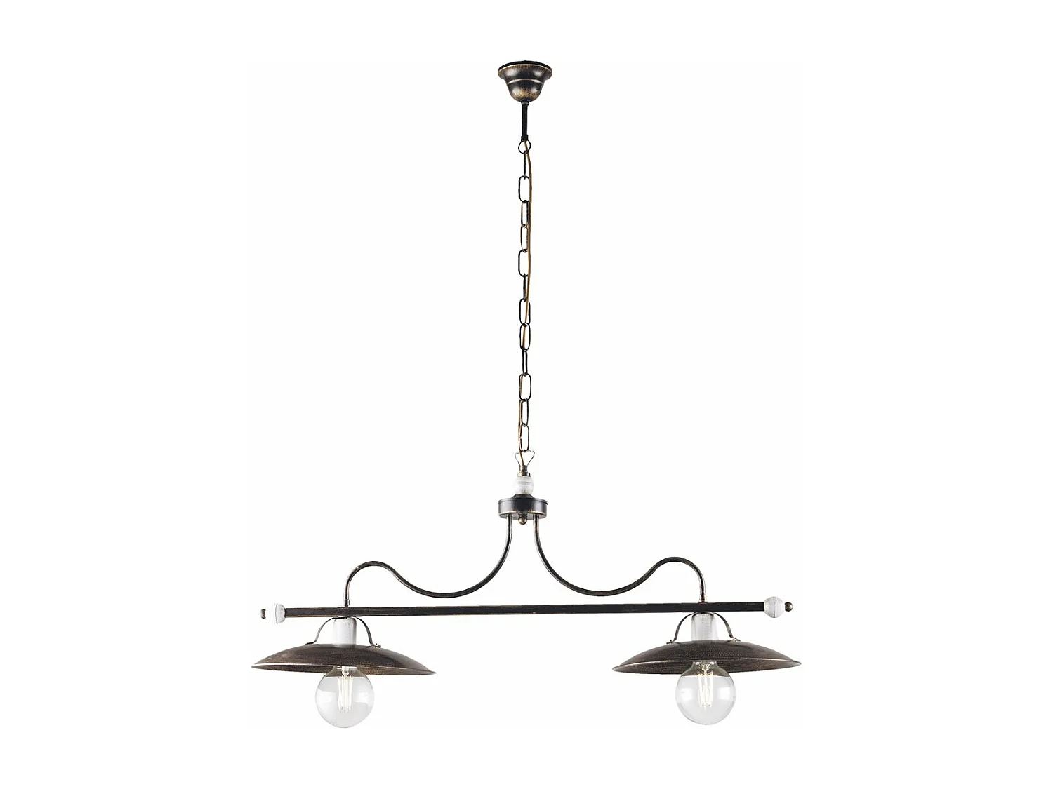 Lustre de Adega em ferro castanho com deco acabamentos em ouro antigo e branco 2 luzes L. 87 X 30 BL234-2-BR