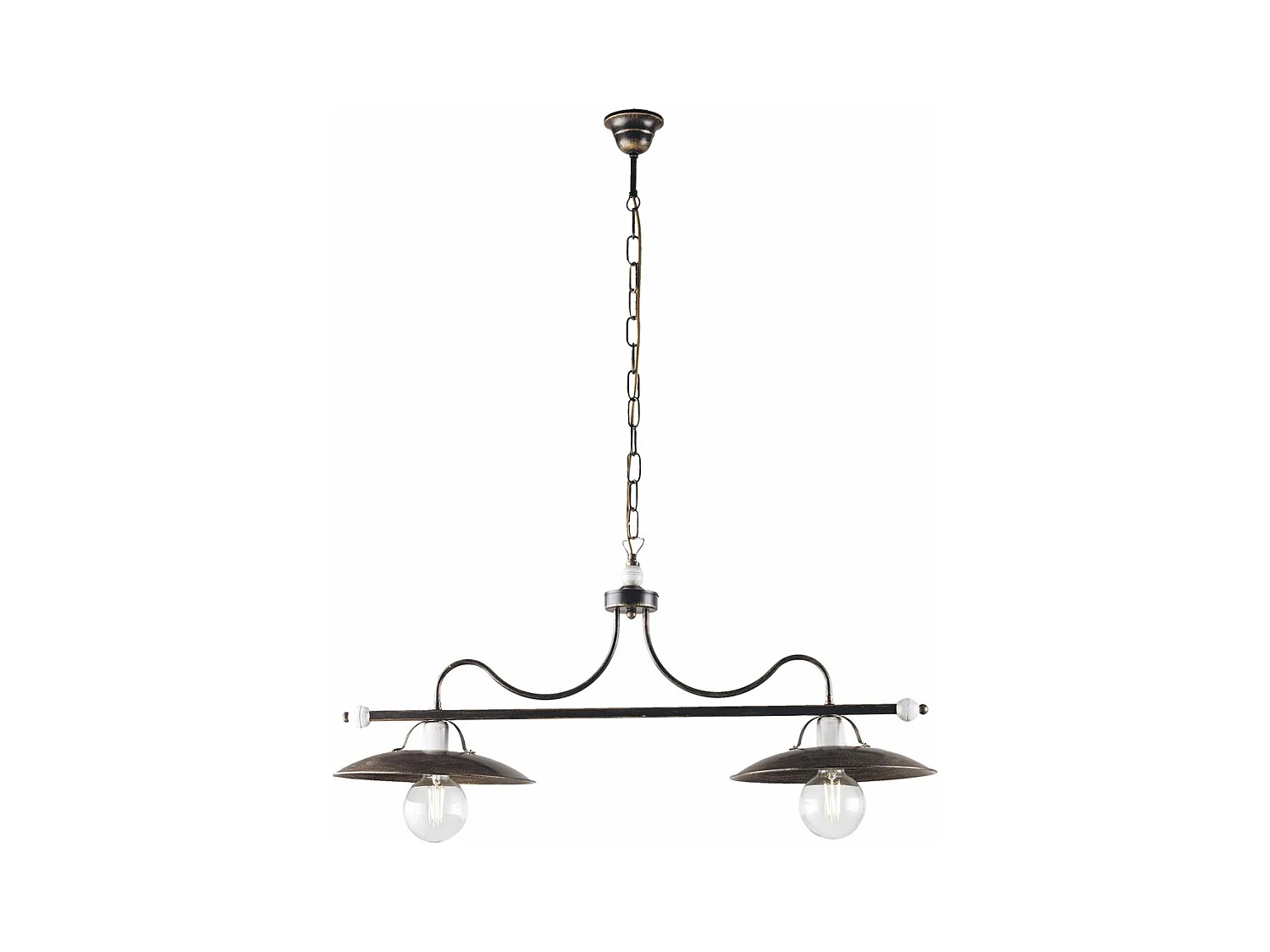 Cave Lustre en fer laqué marron décor or antique et finitions blanches 2 lumières L. 87 X 30 BL234-2-BR