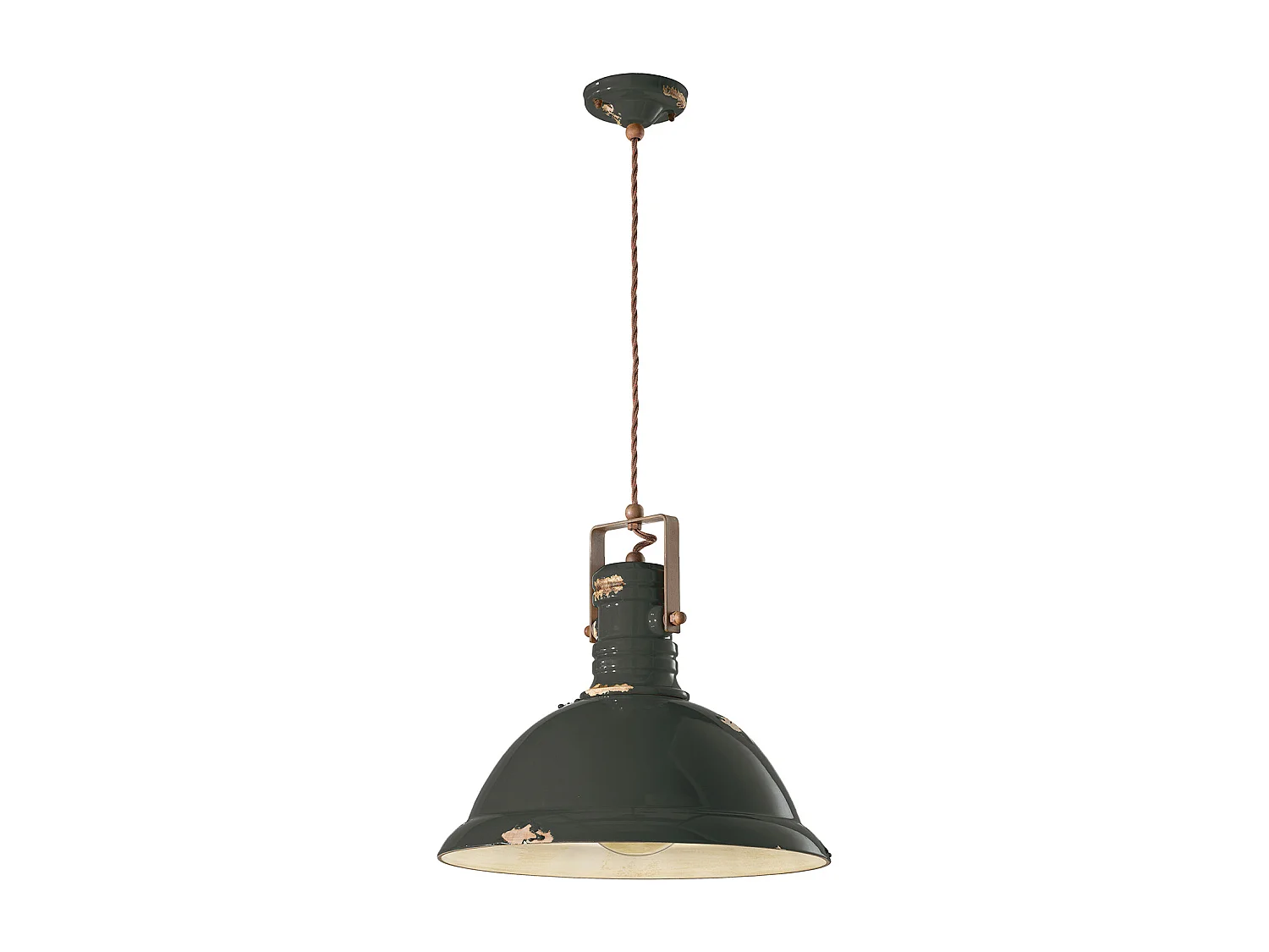 Lampadario Industrial Ferro E Ceramica Vintage Nero 1 Luce E27 40Cm