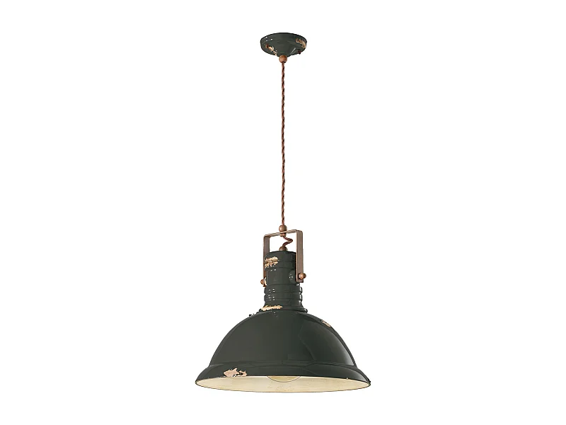 Lampadario Industrial Ferro E Ceramica Vintage Nero 1 Luce E27 40Cm