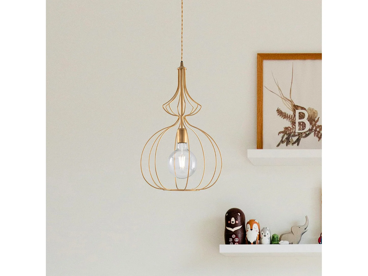 Sospensione Industrial 1 Luce Olimpia Gabbia Ferro Laccato Oro