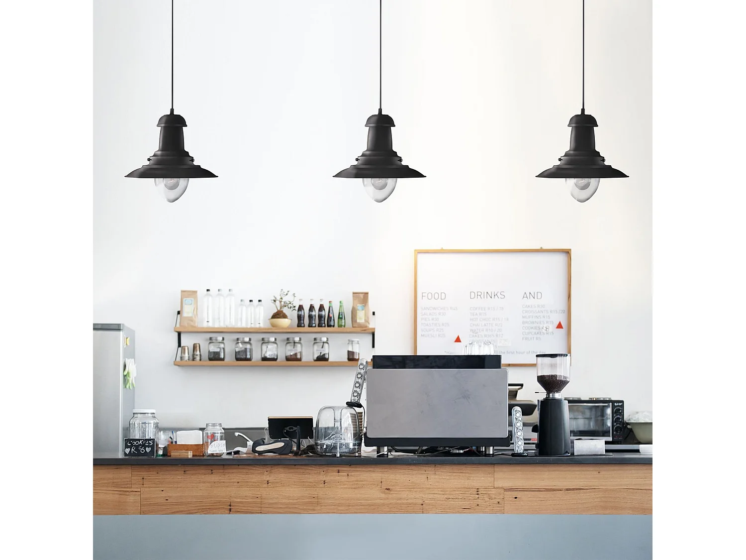 Searchlight Fisherman - Sospensione a soffitto a cupola a 1 luce nera, vetro trasparente medio, E27