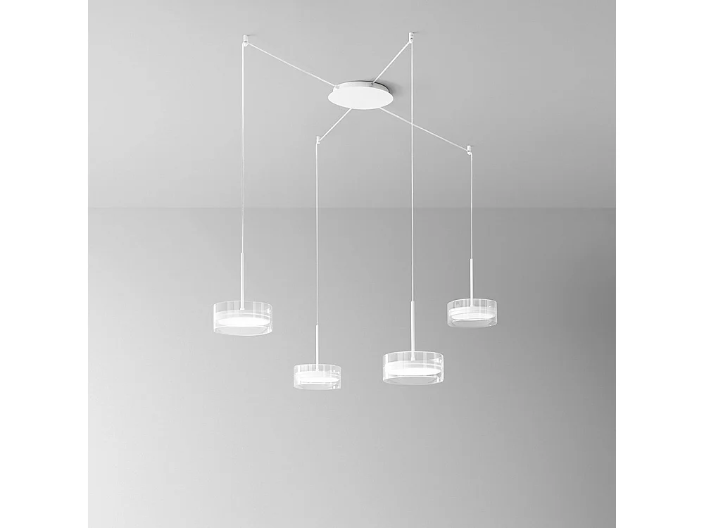 Lampadario Contemporaneo Aere Metallo Bianco Vetro 4 Luci Led 14W 3000K