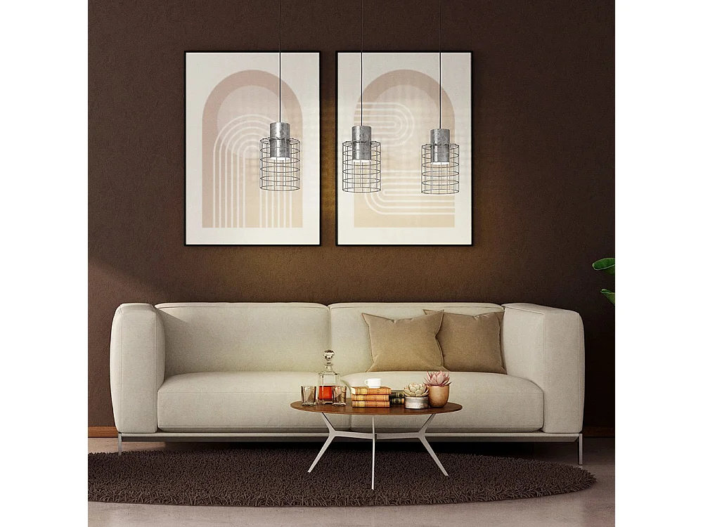 Lampadario Industrial Milligan 3 Luci Acciaio Grigio E Bianco