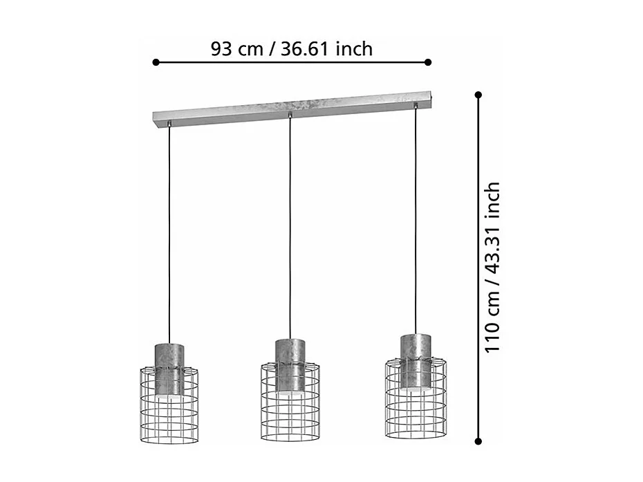Lampadario Industrial Milligan 3 Luci Acciaio Grigio E Bianco