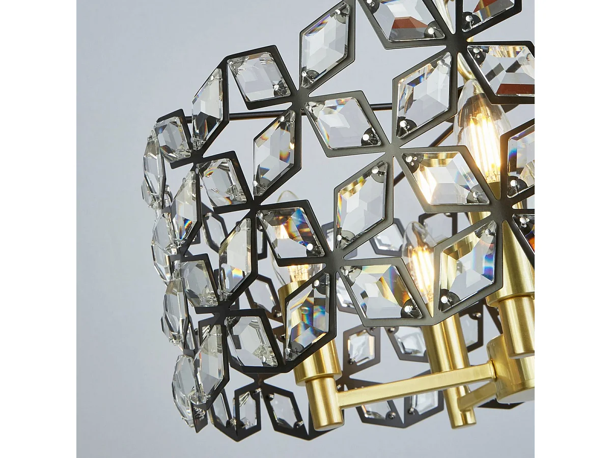 Searchlight Iris Lampadario a 5 luci Nero, cristallo, ottone
