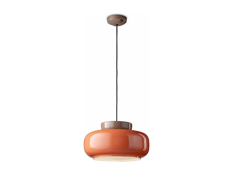 Sospensione Vintage Decò Maracana Ceramica-Vetro Arancio-Marrone 1 Luce E27