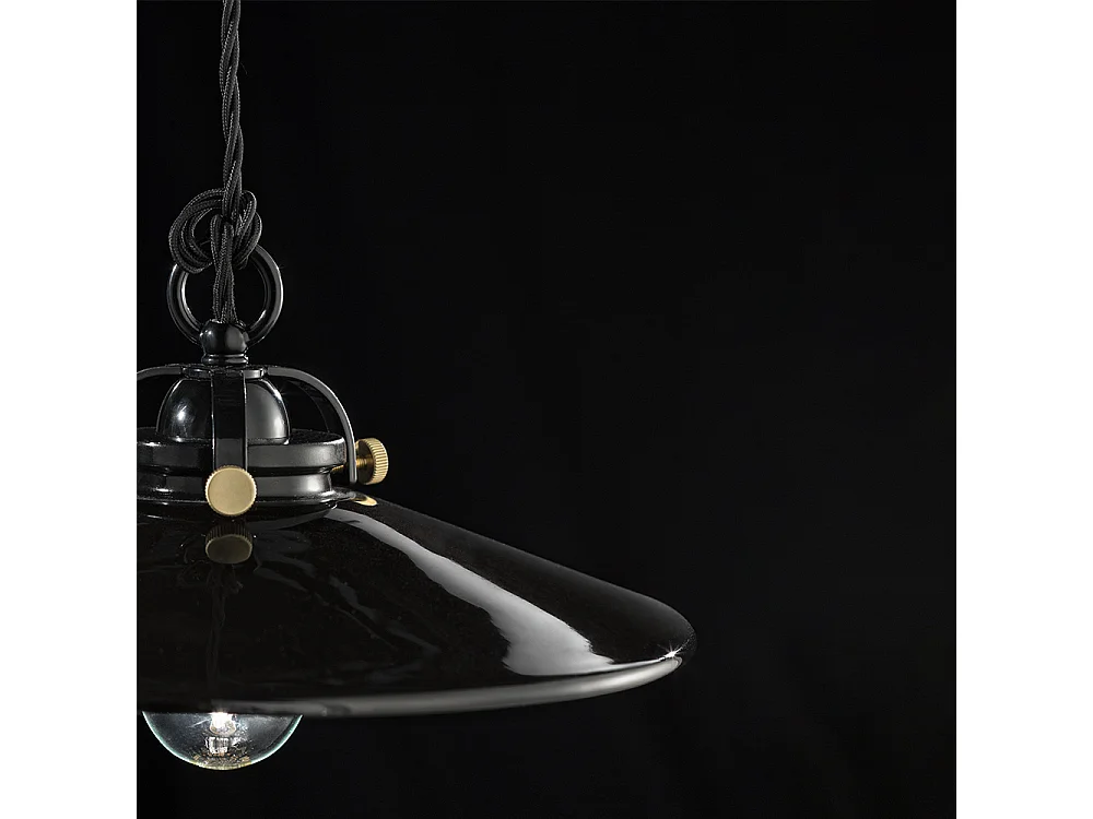 Lampadario Industrial Minimal B&W Metallo Smaltato Nero 1 Luce E27 42Cm