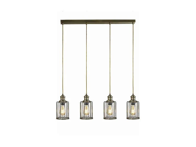 Lampadario Contemporaneo Tubi Acciaio Ottone Vetro 4 Luci E27