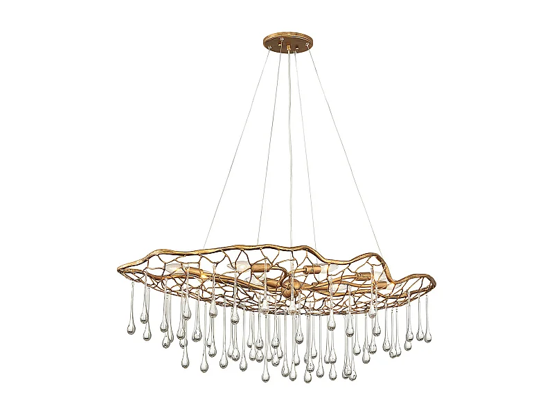 Lampadario Contemporaneo Laguna Acciaio Oro Brunito Vetro 8 Luci E14