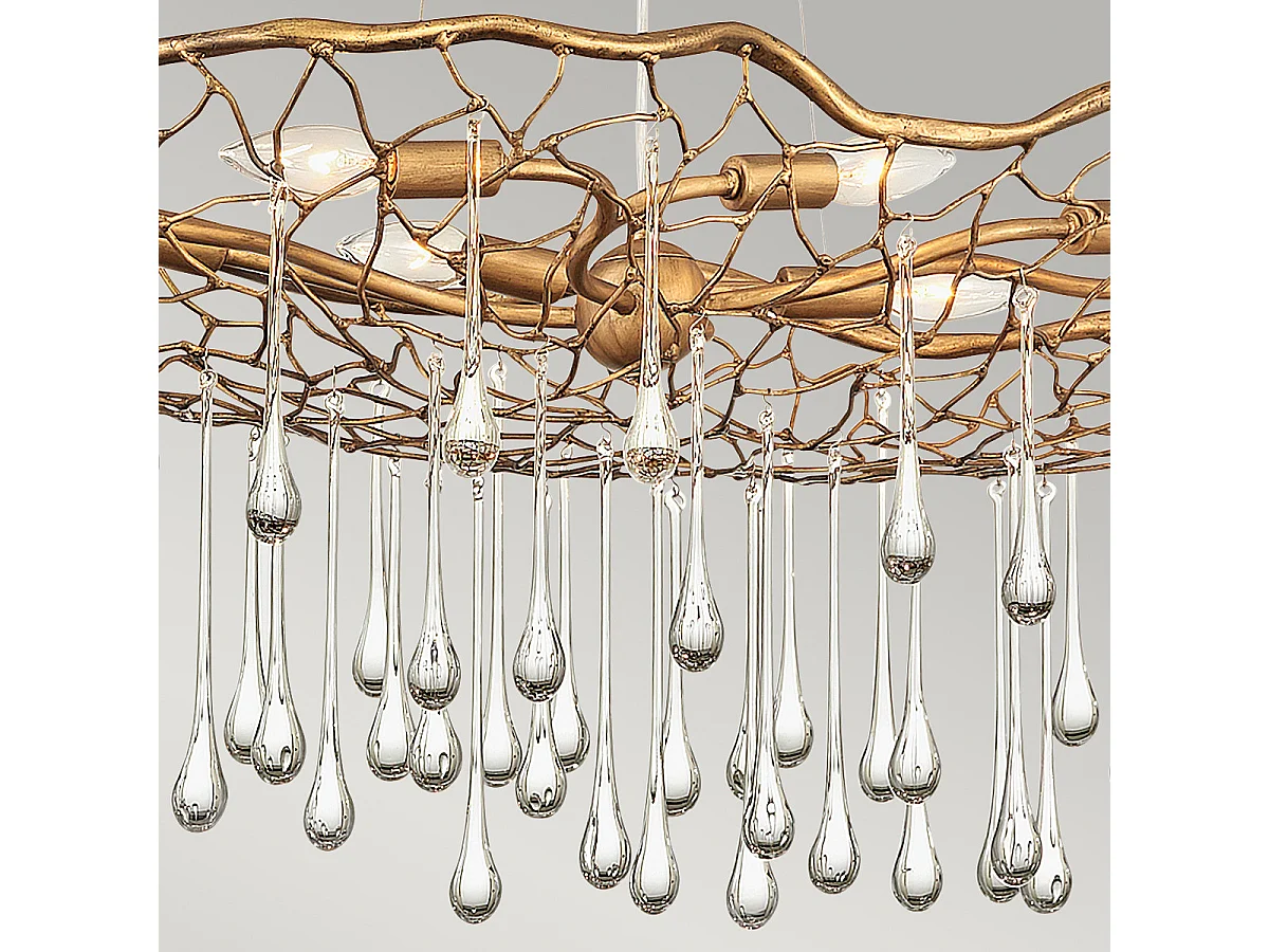 Lampadario Contemporaneo Laguna Acciaio Oro Brunito Vetro 8 Luci E14