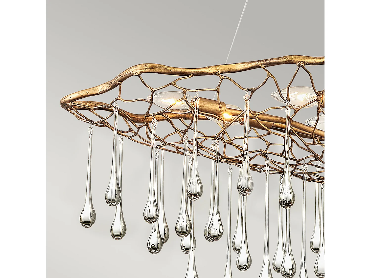 Lampadario Contemporaneo Laguna Acciaio Oro Brunito Vetro 8 Luci E14