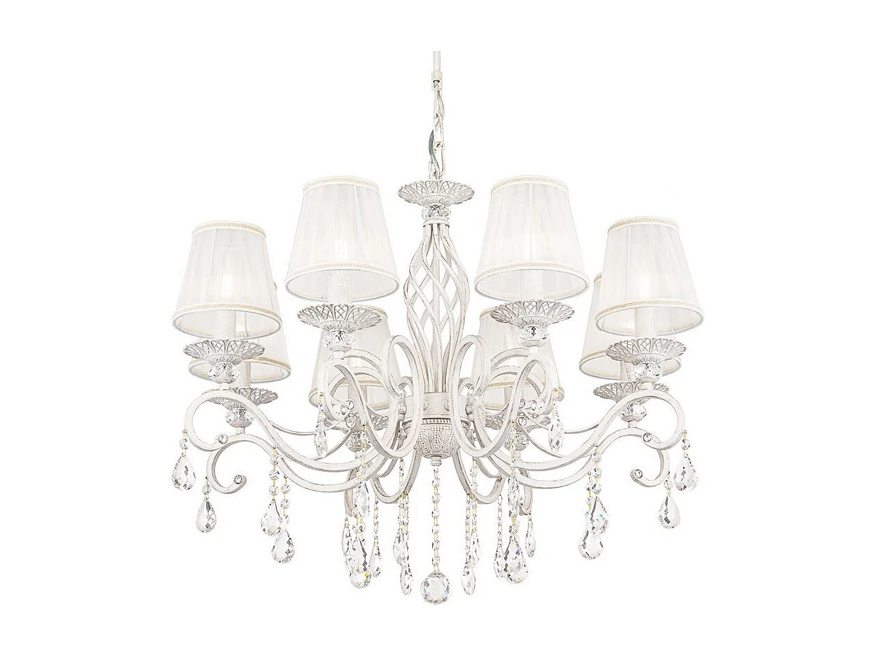 Grace Lampadario Bianco con Oro & Cristallo, con Paralumi, 8 Luci, E14