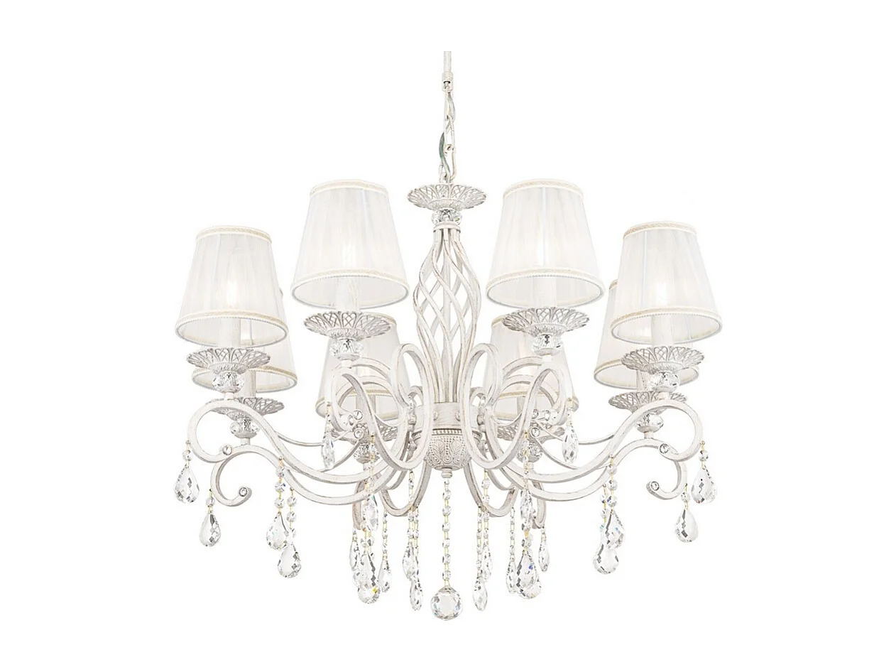 Grace Lampadario Bianco con Oro & Cristallo, con Paralumi, 8 Luci, E14