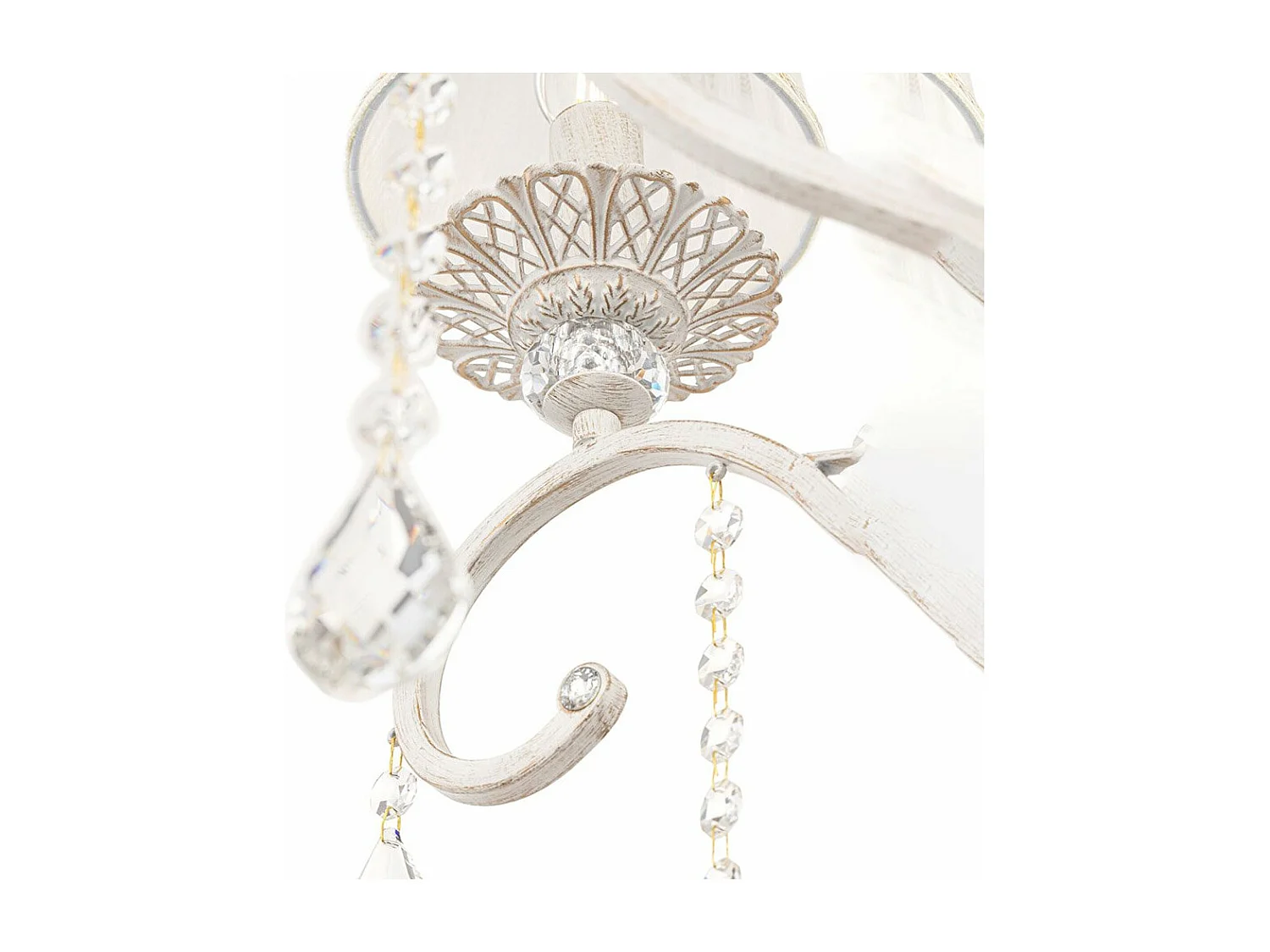 Grace Lampadario Bianco con Oro & Cristallo, con Paralumi, 8 Luci, E14