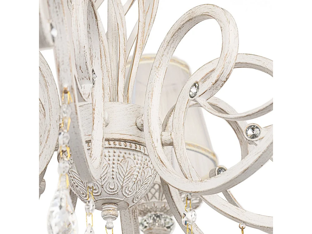 Grace Lampadario Bianco con Oro & Cristallo, con Paralumi, 8 Luci, E14