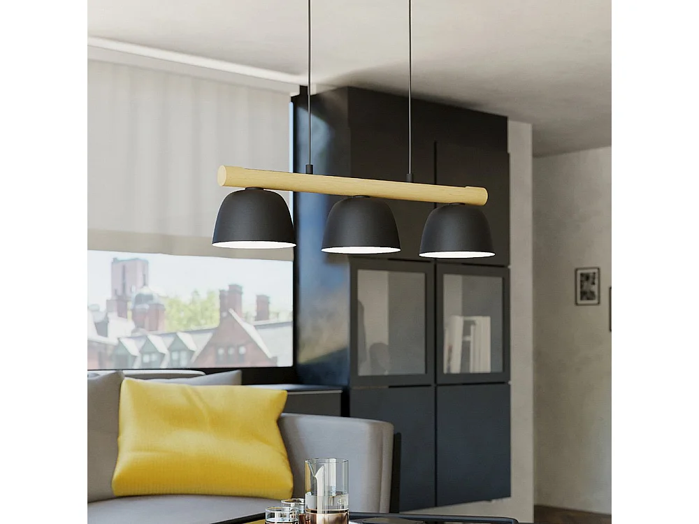Lampadario Moderno Sherburn 3 Luci Metallo Nero E Marrone