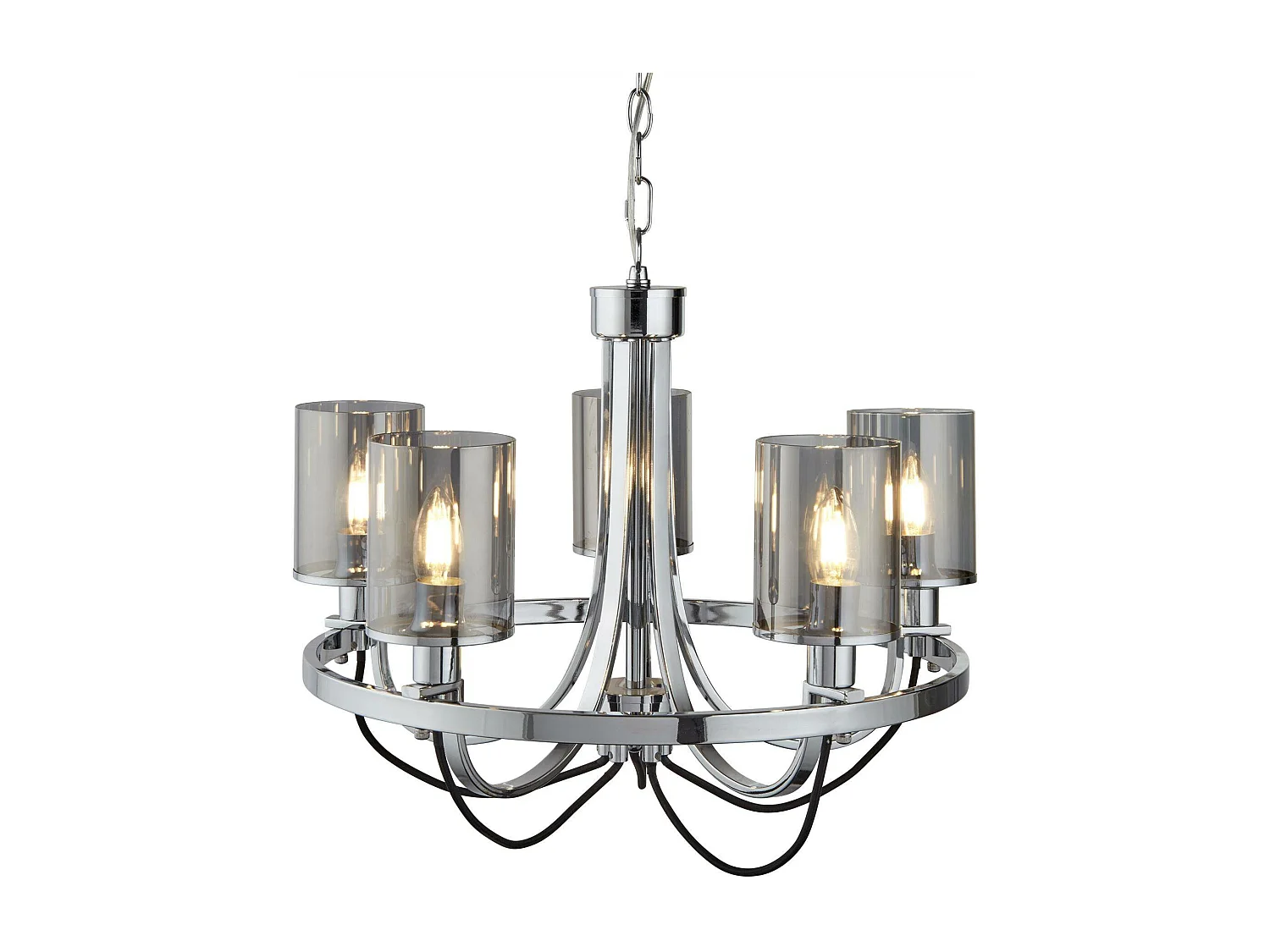 Searchlight Catalina - Sospensione a soffitto a 5 luci multibraccio cromato, fumé, vetro, attacco E14