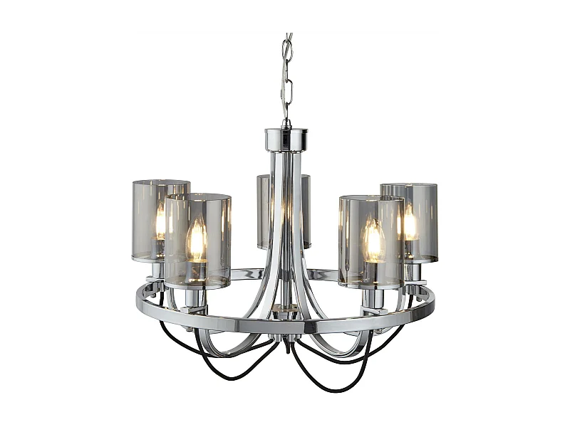 Searchlight Catalina 5-ljus takhnge med flera armar krom, Smokey, glas, E14