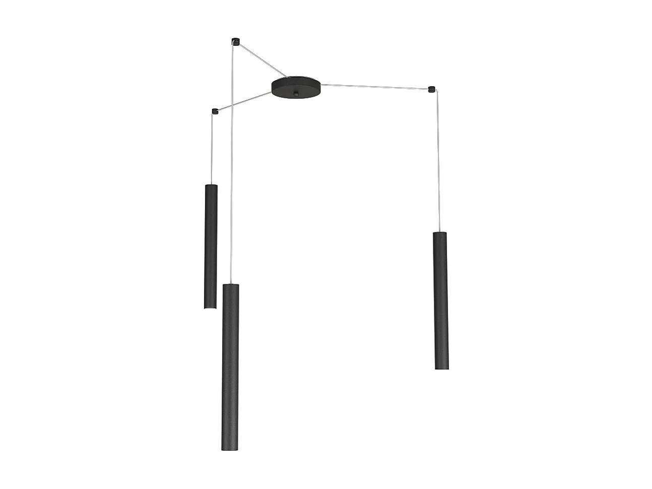 Round Tube Sospensione 3 Luci Nero Cavo Cm.250 Con Base