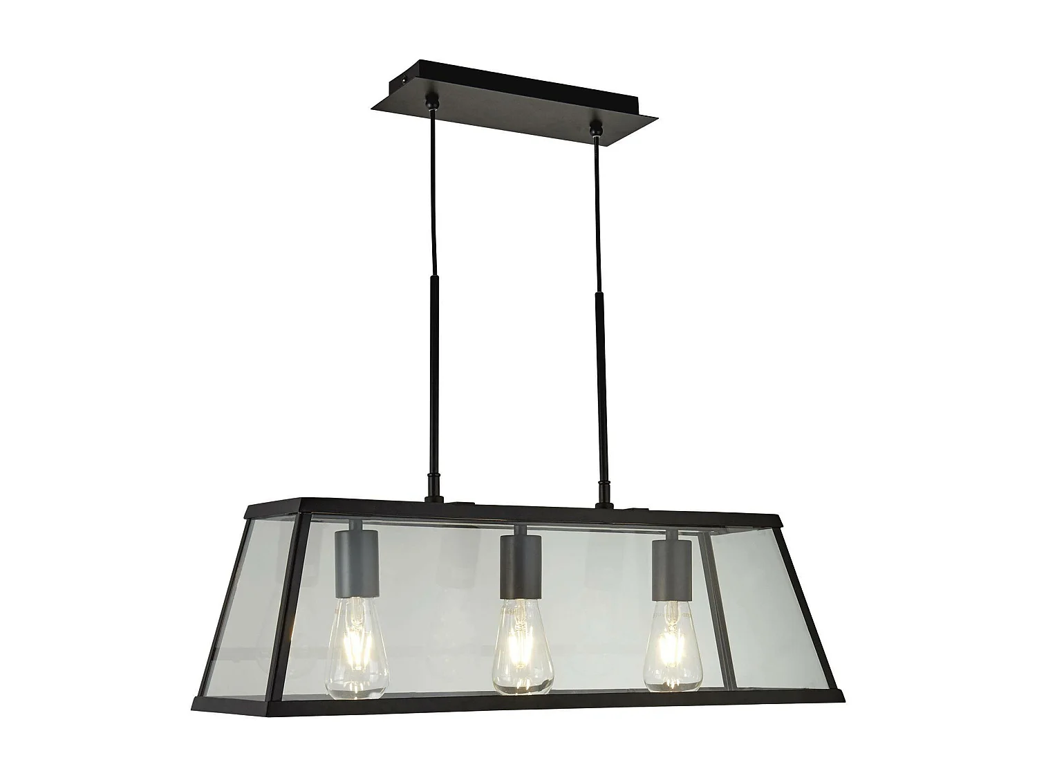 Searchlight Voyager Barre de suspension à 3 ampoules au fini noir, transparent, E27