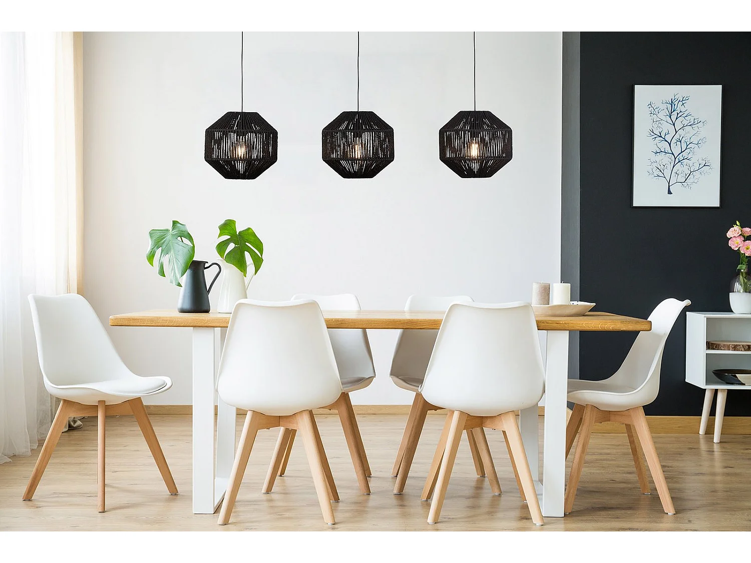 Pendente Searchlight Wicker 3 Light Bar nero